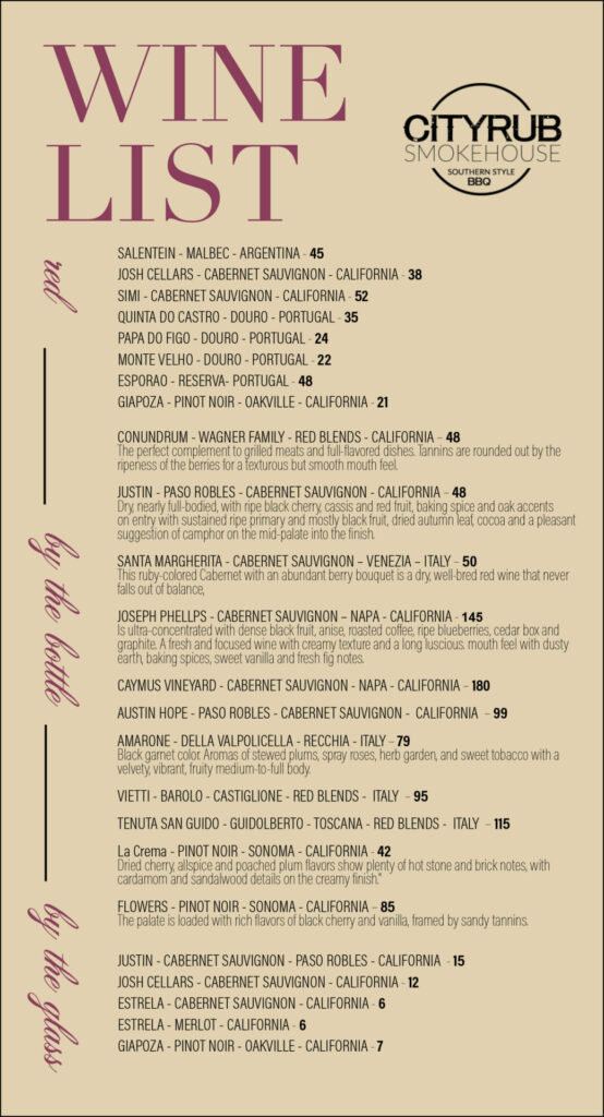 Wine Menu – City Rub Smokehouse